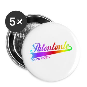 Patentante 2026, Patentante Hoodie, Tasche, Shirt - Buttons groß 56 mm (5er Pack) - Weiß - Vorne