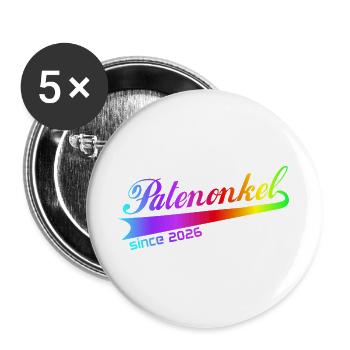 Patenonkel 2026, Patenonkel Hoodie, Tasche, Shirt - Buttons groß 56 mm (5er Pack) - Weiß - Vorne