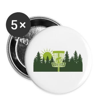 Disc Golf Sonnenaufgang im Wald - Buttons groß 56 mm (5er Pack) - Weiß - Vorne