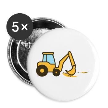 Cartoon-Bagger im Sand - Buttons groß 56 mm (5er Pack) - Weiß - Vorne