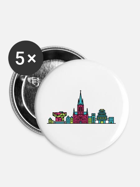 Antwerpener Stadtskyline-Kathedrale Moderne Linienkunst - Buttons groß 56 mm (5er Pack) - Weiß