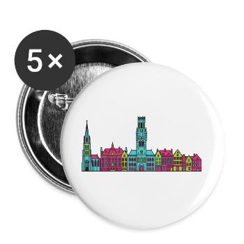 Brügge Stadtsilhuett Glockenturm Moderne Kunst - Buttons groß 56 mm (5er Pack) - Weiß - Vorne