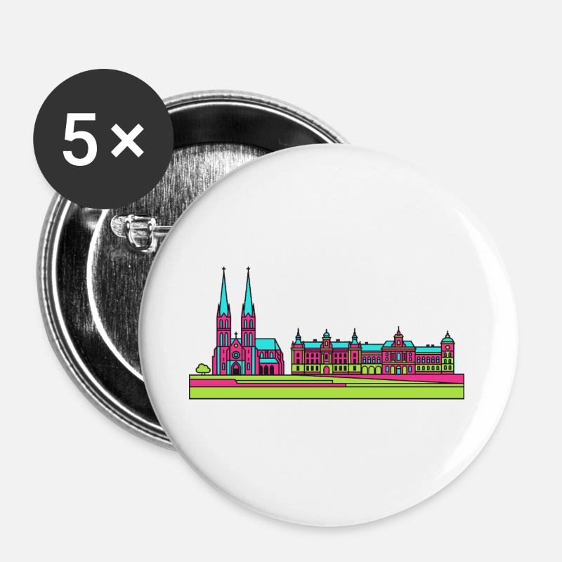 Szczecin City Skyline Wały Chrobrego Art - Buttons large 2.2''/56 mm (5-pack) - white
