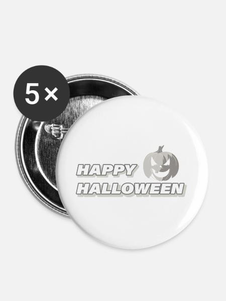 HAPPY HALLOWEEN - Buttons groß 56 mm (5er Pack) - Weiß