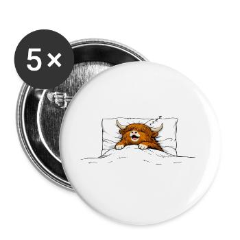 Schlafende Kuh – Gemütliches Tier Motiv - Buttons groß 56 mm (5er Pack) - Weiß - Vorne