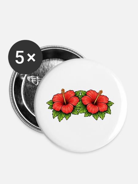 Doppel Hibiskus Tropen Muster - Buttons groß 56 mm (5er Pack) - Weiß