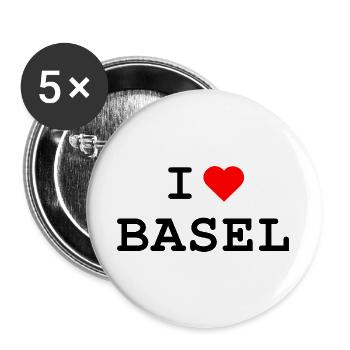 I love Basel - Ich liebe Basel - Buttons groß 56 mm (5er Pack) - Weiß - Vorne
