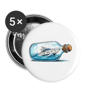 Flaschenboot auf hoher See - Buttons groß 56 mm (5er Pack) - Weiß - Vorne