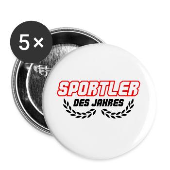 Lettrage sportif en contour rouge - Lot de 5 grands badges (56 mm) - blanc - Devant