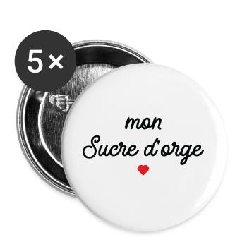 Mon Sucre d'Orge Script Cœur Rouge - Lot de 5 grands badges (56 mm) - blanc - Devant