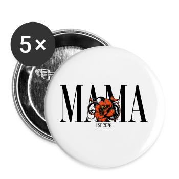 Mama – Vintage Blumen Design Geschenkidee - Buttons groß 56 mm (5er Pack) - Weiß - Vorne