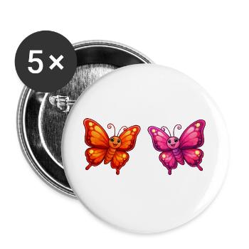 Papillons de dessins animés colorés - Lot de 5 grands badges (56 mm) - blanc - Devant