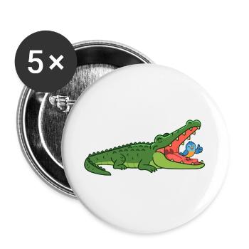 Lachendes Krokodil mit Vogel - Buttons groß 56 mm (5er Pack) - Weiß - Vorne