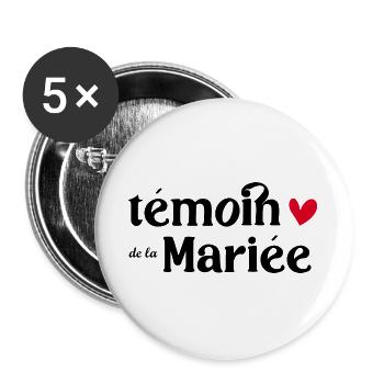 Témoin de la mariée  Cadeau - Lot de 5 grands badges (56 mm) - blanc - Devant