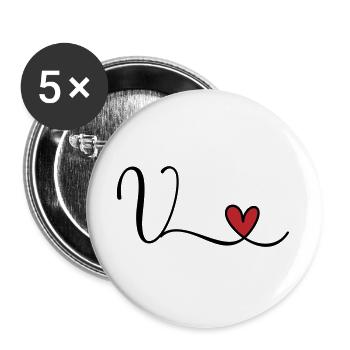 Buchstabe V Monogramm Initiale Herz - Buttons groß 56 mm (5er Pack) - Weiß - Vorne