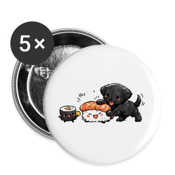 Kawaii Hund trifft Sushi - Buttons groß 56 mm (5er Pack) - Weiß - Vorne