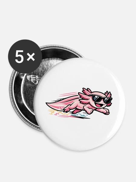 Pinkes Axolotl mit Sonnenbrille - Buttons groß 56 mm (5er Pack) - Weiß