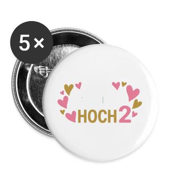 Hoch 2 Herz Zwillinge Zweifache Mutter - Buttons groß 56 mm (5er Pack) - Weiß - Vorne