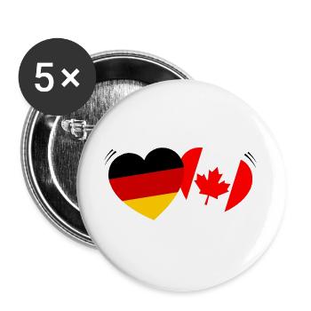 Herzflaggen Deutsch-Canada - Buttons groß 56 mm (5er Pack) - Weiß - Vorne