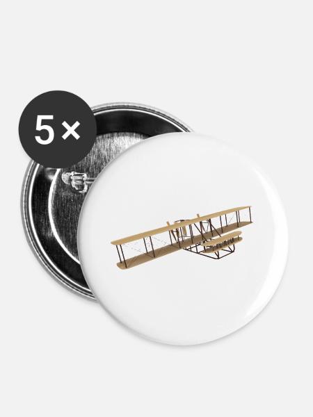 Flugzeug der Brüder Wright - Buttons groß 56 mm (5er Pack) - Weiß