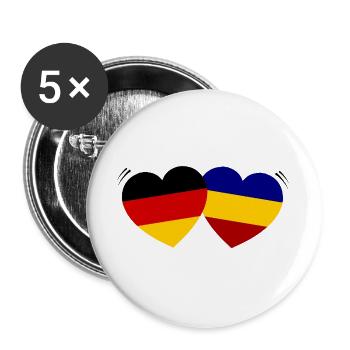 Flaggenherzen Duo Rumänien Deutschland - Buttons groß 56 mm (5er Pack) - Weiß - Vorne
