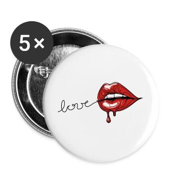 Crimson Drip – Red Lips Line Art - Buttons groß 56 mm (5er Pack) - Weiß - Vorne
