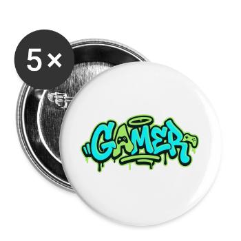 Gamer Graffiti Logo - Buttons groß 56 mm (5er Pack) - Weiß - Vorne
