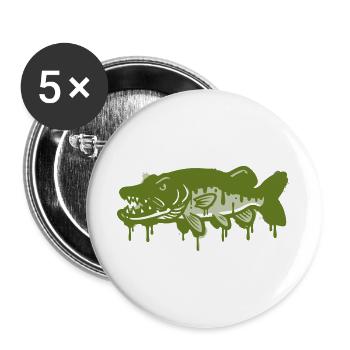 Hecht Tropfen Silhouette - Buttons groß 56 mm (5er Pack) - Weiß - Vorne