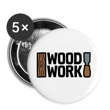 Wood Work Schriftzug Logo - Buttons groß 56 mm (5er Pack) - Weiß - Vorne