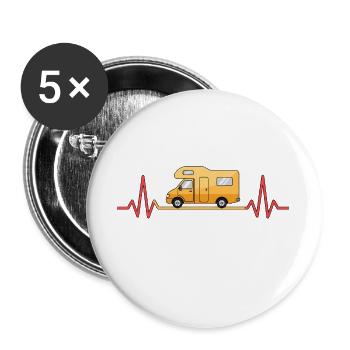 Camping love with the heartbeat and motorhome - Buttons large 2.2''/56 mm (5-pack) - white - Front