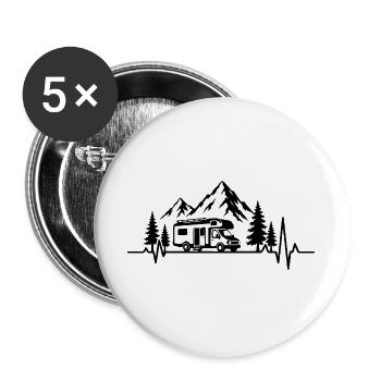 Camping love with heartbeat and motorhome - Buttons large 2.2''/56 mm (5-pack) - white - Front