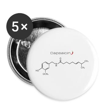Capsaicin Formel – Chili Chemie Design - Buttons groß 56 mm (5er Pack) - Weiß - Vorne