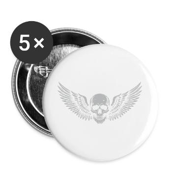 Geflügelte Schädel-Grunge-Kunst - Buttons groß 56 mm (5er Pack) - Weiß - Vorne