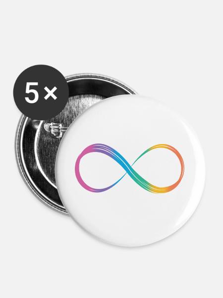 Unendlichkeitszeichen Regenbogen Autismus-Spektrum - Buttons groß 56 mm (5er Pack) - Weiß