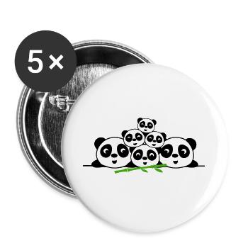Pandas & Bambusfamilie – 2 Eltern, 4 Kinder - Buttons groß 56 mm (5er Pack) - Weiß - Vorne