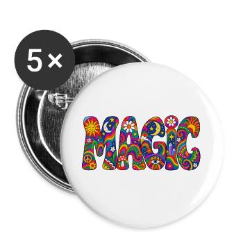 Magischer Psychedelic Schriftzug - Buttons groß 56 mm (5er Pack) - Weiß - Vorne
