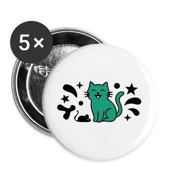 Grinsende Katze Maus Grafik - Buttons groß 56 mm (5er Pack) - Weiß - Vorne