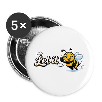 Let It Bee – Fröhliche Biene - Buttons groß 56 mm (5er Pack) - Weiß - Vorne