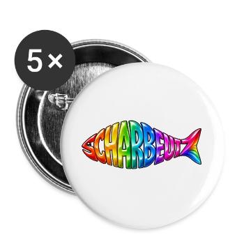 Scharbeutz Fisch Regenbogen - Buttons groß 56 mm (5er Pack) - Weiß - Vorne