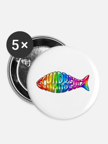 Scharbeutz Fisch Regenbogen - Buttons groß 56 mm (5er Pack) - Weiß