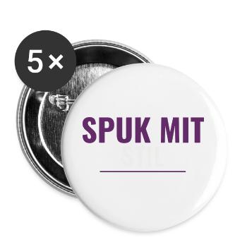 Spuk mit Stil – Dezentes Halloween-Shirt - Buttons groß 56 mm (5er Pack) - Weiß - Vorne