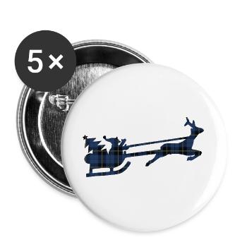Blauer Tartan-Santa-Schlitten-Silhouette - Buttons groß 56 mm (5er Pack) - Weiß - Vorne