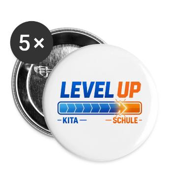Level Up Kita Schule Einschulung Schulkind Spruch - Buttons groß 56 mm (5er Pack) - Weiß - Vorne