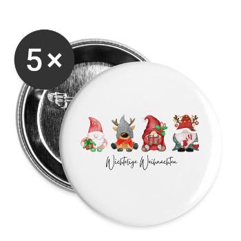Vier Festliche Weihnachtswichtel - Buttons groß 56 mm (5er Pack) - Weiß - Vorne