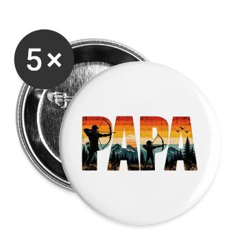 Papa Bogenschießen Retro Vater & Kind - Buttons groß 56 mm (5er Pack) - Weiß - Vorne
