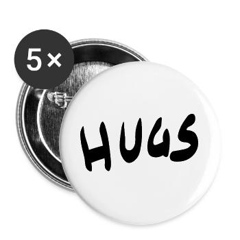HUGS Brush Schrift – Herzliche Grüße - Buttons groß 56 mm (5er Pack) - Weiß - Vorne