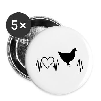 Huhn Herzschlag Herz - Buttons groß 56 mm (5er Pack) - Weiß - Vorne