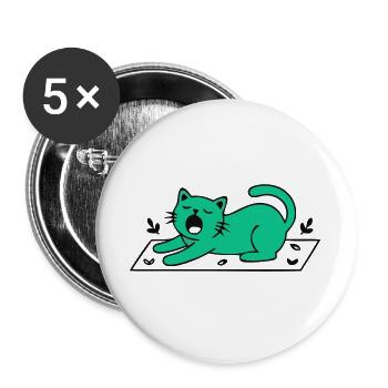 Gaehnende Katze Yoga Grafik - Buttons groß 56 mm (5er Pack) - Weiß - Vorne