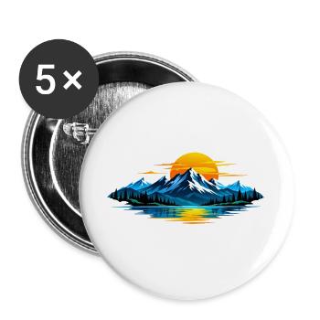 Berg ,See Sonnenuntergang Panorama - Buttons groß 56 mm (5er Pack) - Weiß - Vorne