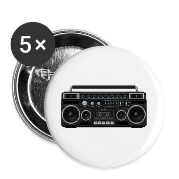 80s Boombox - Buttons groß 56 mm (5er Pack) - Weiß - Vorne